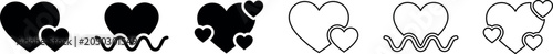 Set of heart icons with one or more smaller hearts and wavy lines