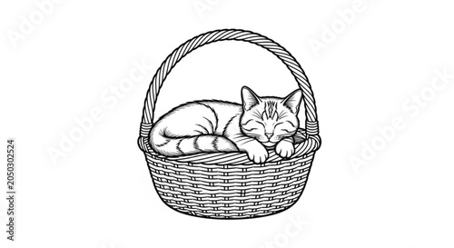 Φωτογραφία Cat Sleeping in a Basket.