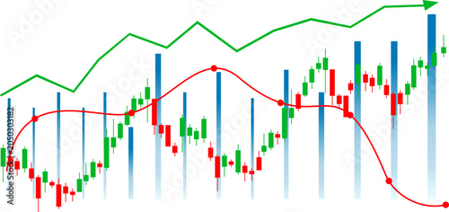 Photos Visualization of financial market trend analysis, with detailed green and red Ja