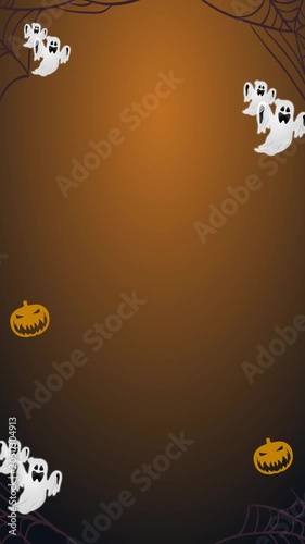 Dark Halloween Night Background with Flying Ghosts and Bats