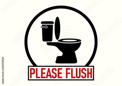 Toilet sticker Please flush, black and white vector silhouette