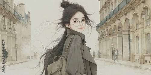 Cool girl influencer standing on a European street 