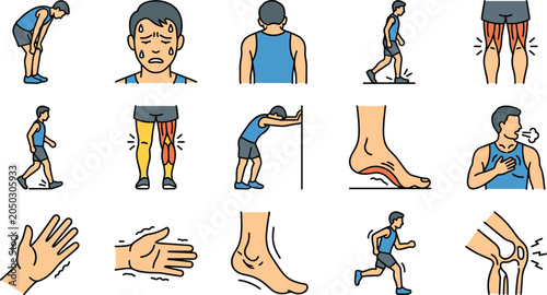 Quadro su tela Set of human sports injury and physical activity icons.