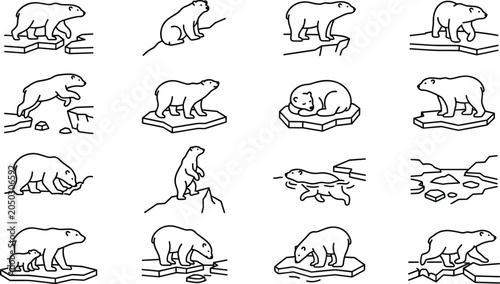 Quadro em tela Collection of polar bear sketches showing various poses and behaviors