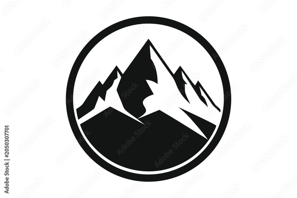 Fototapeta premium mountain logo circle silhouette line art vector illustration