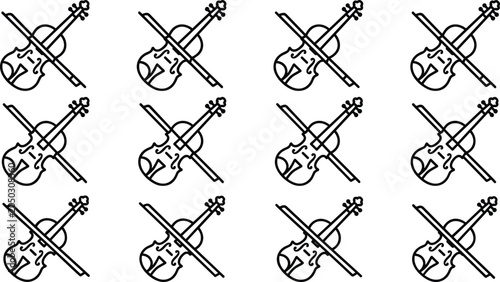 Photos Seamless pattern of violin and bow musical instrument line icons.