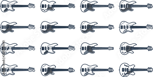 Fotografía Set of sixteen electric bass guitar sketches in different styles.