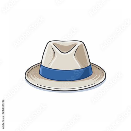 Illustration of a classic fedora hat with a blue band