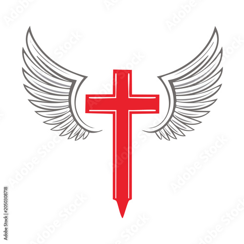 Red cross with gray wings