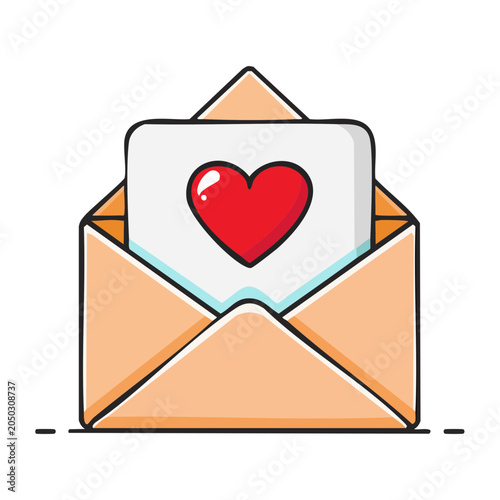 Love letter with heart in an open envelope