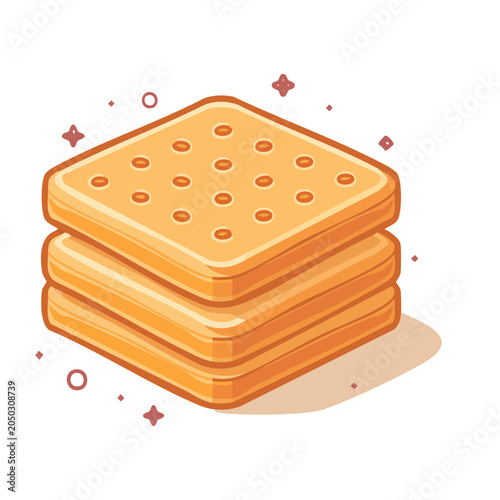 Stack of square crackers with holes, flat design illustration