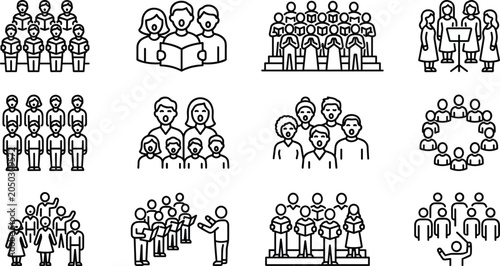 Fotografie Set of line icons representing various choir groups and singing ensembles