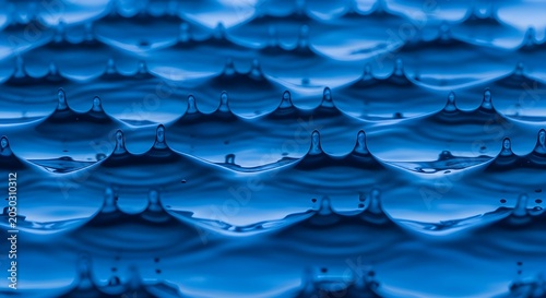 Abstract Water Ripples Texture with Blue Reflections and Smooth Waves in Dark Ambient Lighting