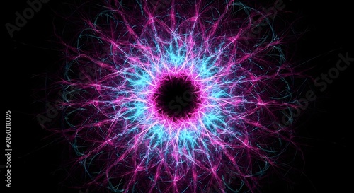 Abstract Cosmic Black Hole Vortex with Vibrant Purple and Pink Energy Rays in Dark Space