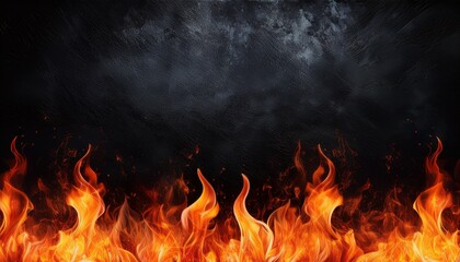 flames of fire border at bottom of black grunge background