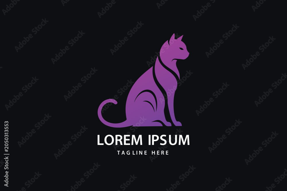 Obraz premium Elegant Purple Cat Logo Design - Sitting Feline Line Art Icon