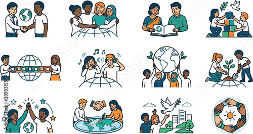 Bild auf Leinwand Diverse People Unite for Global Harmony and Cooperation Concepts