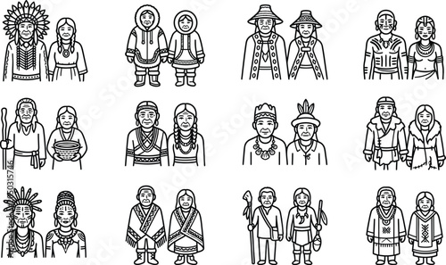 Schilderij op canvas Diverse Indigenous Peoples Collection: Traditional Attire and Cultural Represent