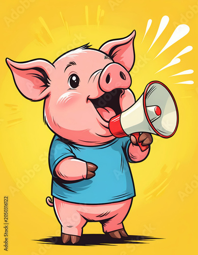 Young pig holding a megaphone Generated illustration 