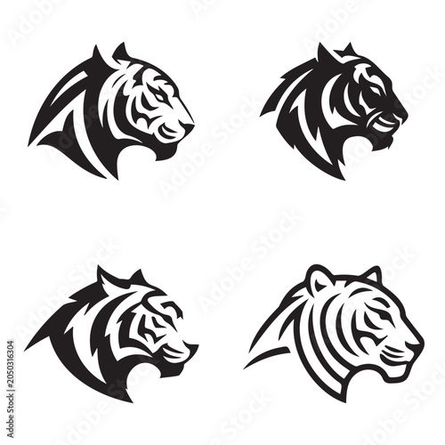 Aggressive tiger head vector mascot and logo graphics set