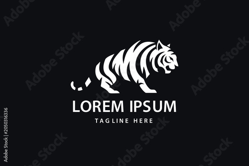Wild tiger walking silhouette vector logo design template