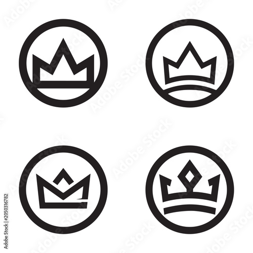 Minimalist royal crown circle icons vector graphics set