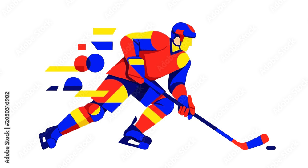Fototapeta premium A hockey player in action on ice rink during a competitive ice hockey game