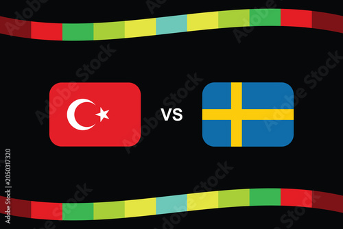 Turkey vs Sweden sports match competition concept with national flags on black background