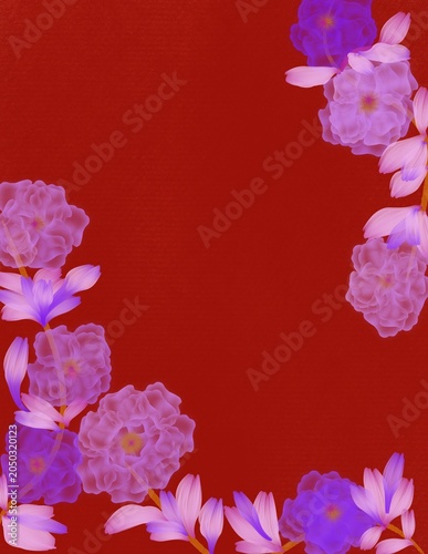 Purple flower on red background template 
