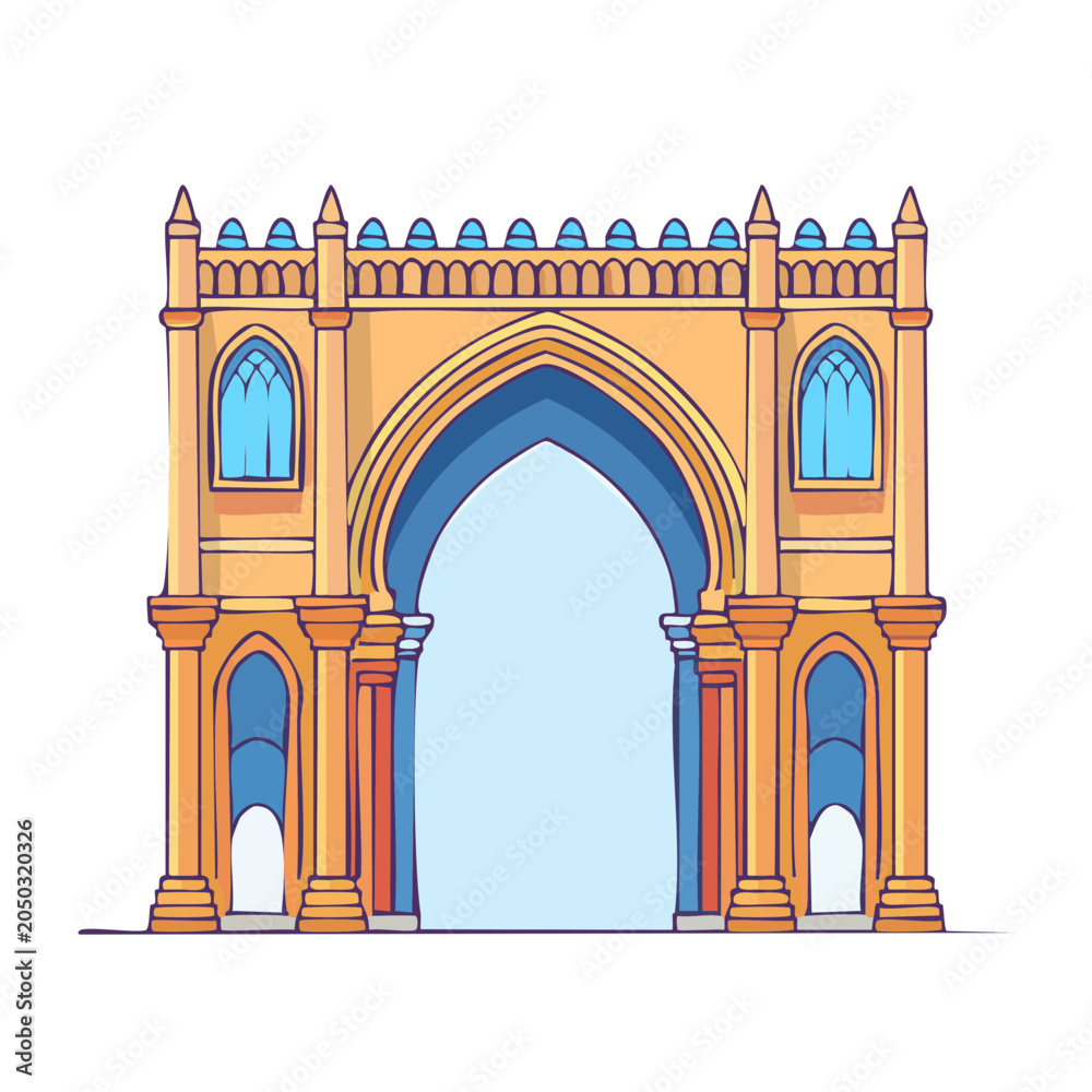Fototapeta premium Ornate archway illustration in flat design style
