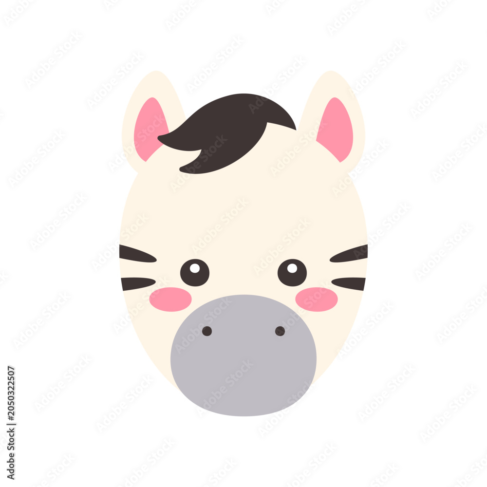 Fototapeta premium Cute Kawaii Zebra Face Flat Vector Illustration