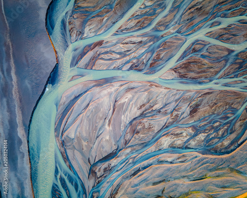 Foto Aerial View of Braided Glacial Rivers and Delta
