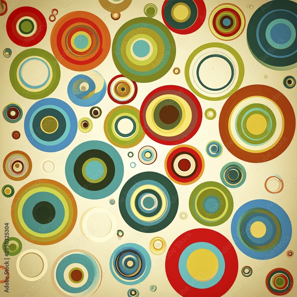 Fototapeta premium Vintage illustration of overlapping circles in muted colors, AI generated