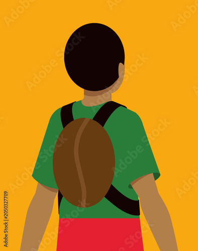 Child Labor in Coffee Plantations: Schoolbag Replaced by a Coffee Bean - Yellow Background