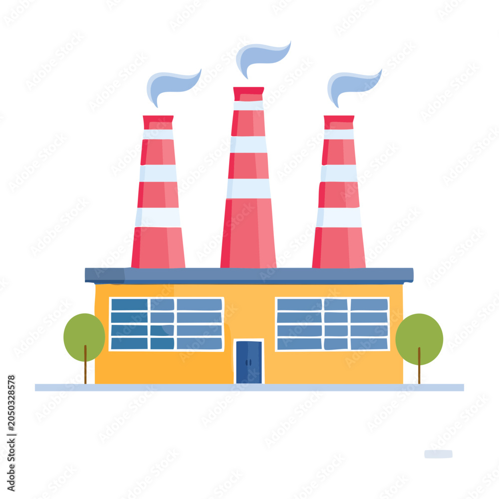 Fototapeta premium Flat design illustration of a factory with smoking chimneys