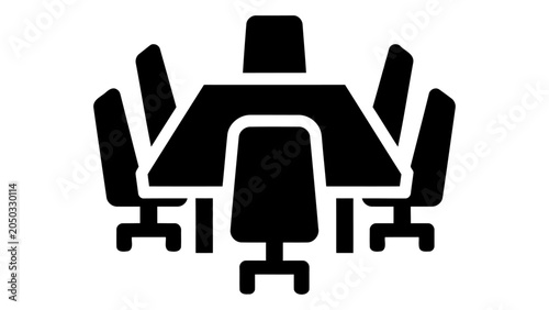 A black icon representing a conference table with chairs, symbolizing a meeting or discussion space.
