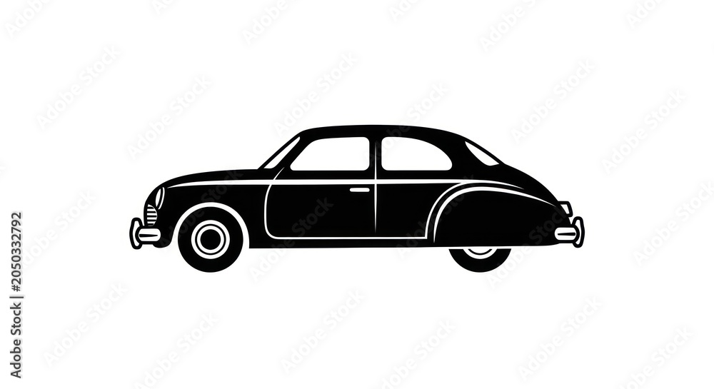 Fototapeta premium Classic black car silhouette on white background for transportation design