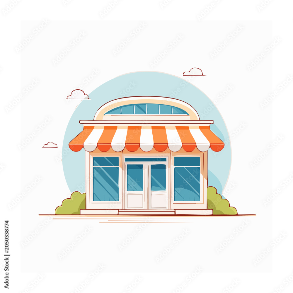 Obraz premium Flat design storefront with orange and white awning