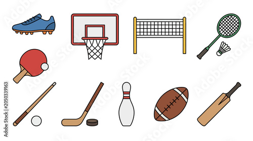 Tableau sur toile Collection of various sports equipment icons.