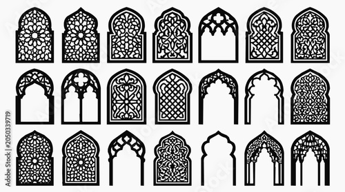 Collection of Intricate Islamic Pattern Arch Designs and Traditional Arabic Silhouette Frames for Middle Eastern and Mosque Architectural Decoration
