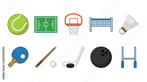 Fotografie Collection of various sports equipment icons.