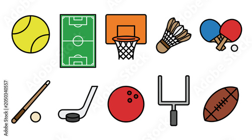 Tableau sur toile Collection of various sports equipment icons.