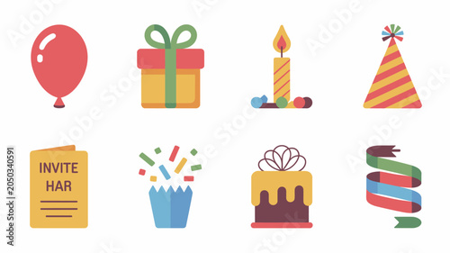 Vászonkép Colorful celebration icons on white background.