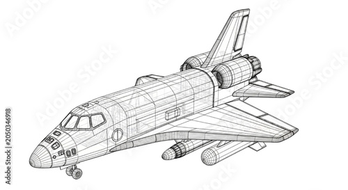 Photos Detailed CAD wireframe illustration of a reusable spaceplane vessel designed for