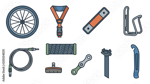 Photos Assorted Bicycle Parts and Accessories Illustration.