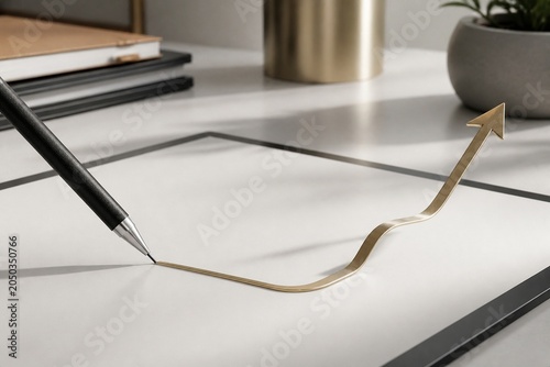 Mechanical Pencil Drawing A Raised Gold Route