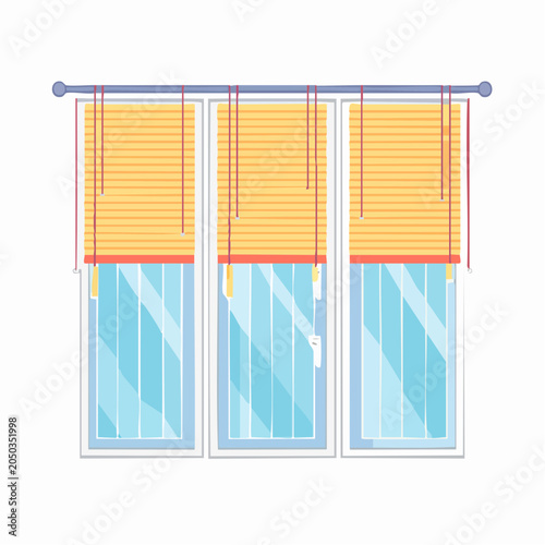 Three Windows with Yellow Blinds and Blue Glass