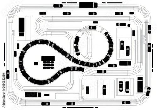 Model toy racing track layout design.