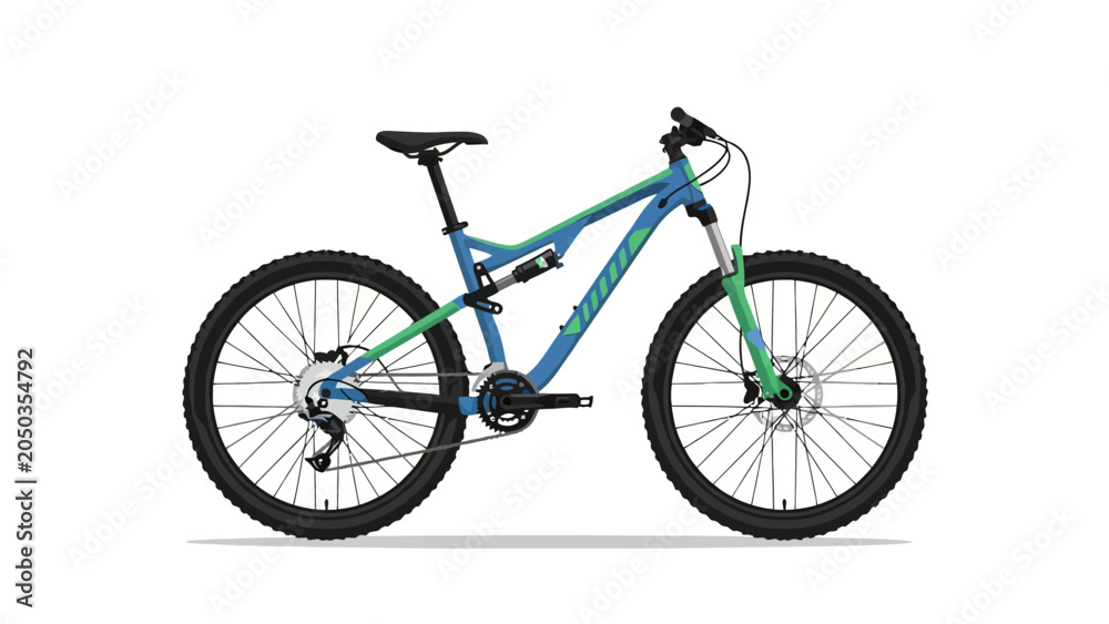 Obraz premium Pixelated fullsuspension mountain bike with blue and green frame