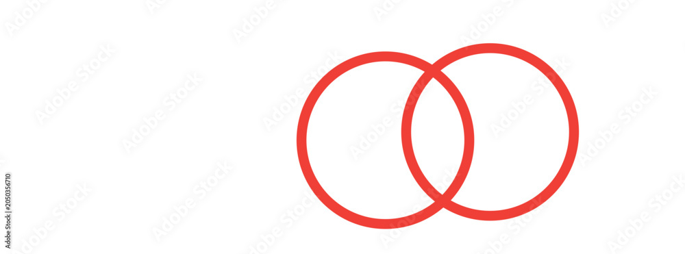 Fototapeta premium Blank Venn diagram with two intersecting red circles on a white background.